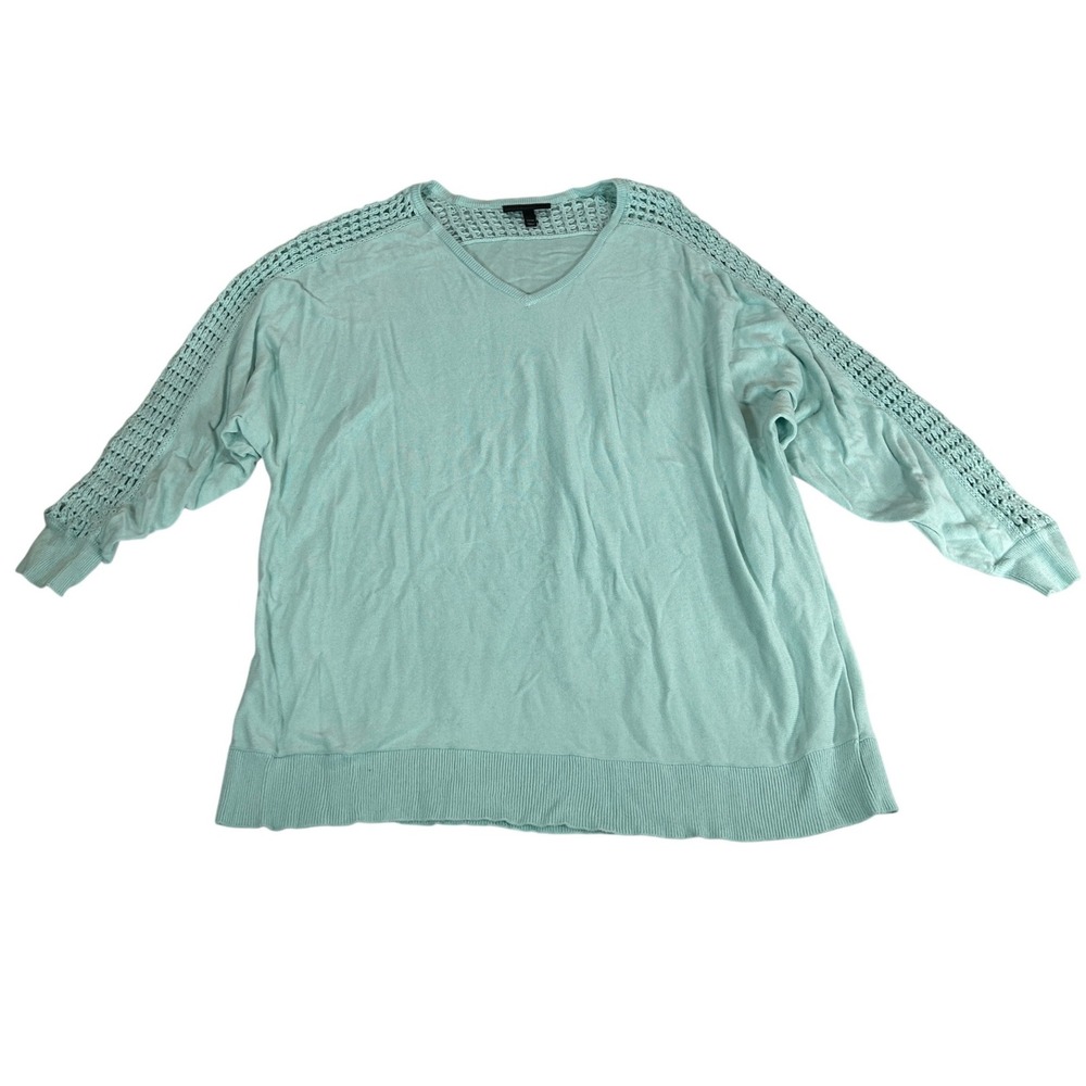 Banana Republic Mint Green Crochet Shoulder V-Neck Sweater 3/4 Sleeve XL
